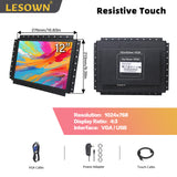 LESOWN E120-A01GBR Embedded Display Raspberry Pi 12 Inch 1024x768 LCD Open Frame Touch Monitor Panel Mount for Factory Automation TV CCTV PC