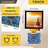 LESOWN M40-A01T 4inch LCD Screen 40pin 480x480 IPS Display USB-C 5V HDMI Port  Full Viewing 3SPI+18RGB Interface Module with Driver Board