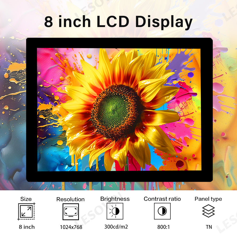 LESOWN M80-A01T Small Screen 8 inch HDMI VGA Ports 1024x768 TN Capacitive Touch Display LVDS Interface DC12V 1A Module for PC Printer