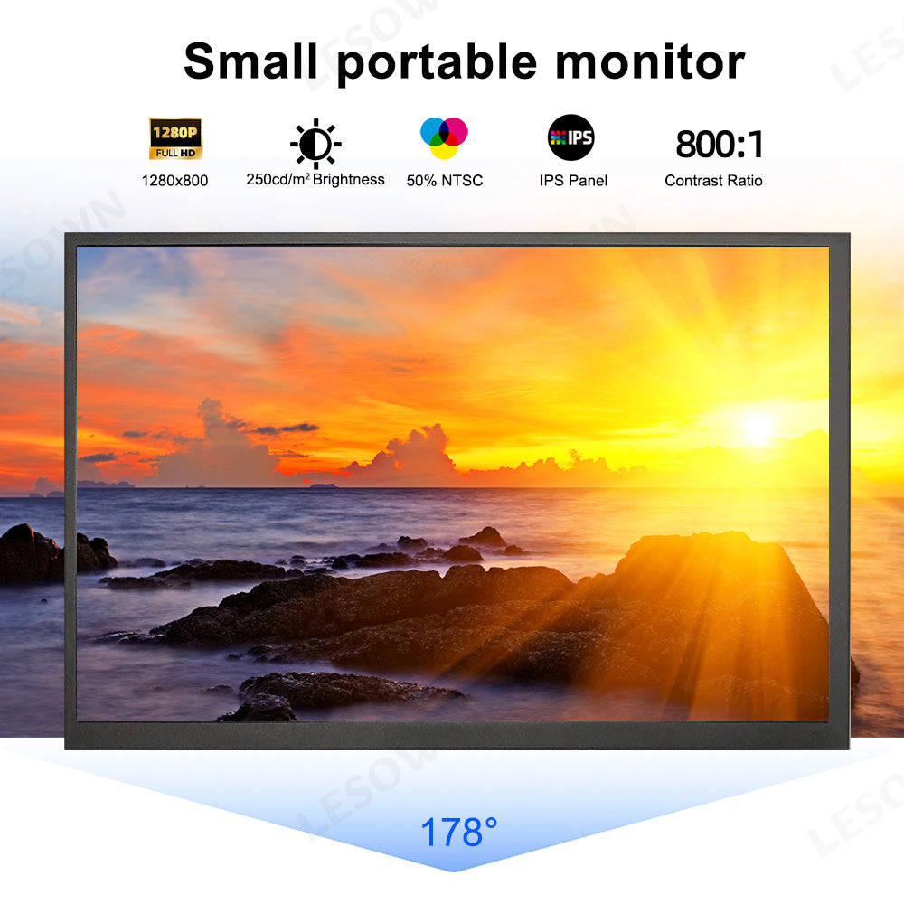 LESOWN P101DP P101DP-T 10.1inch 1280x800 IPS LCD Portable Display Mini Secondary Monitor USB‑C Side Screen Compact Display for Laptop Plug & Play