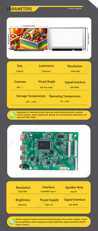 LESOWN M141-A01T  Ultrawide Long Strip Screen Display 14.1 inch mini HDMI USB-C 550x1920 IPS LCD Display Module for Aida64 Computer