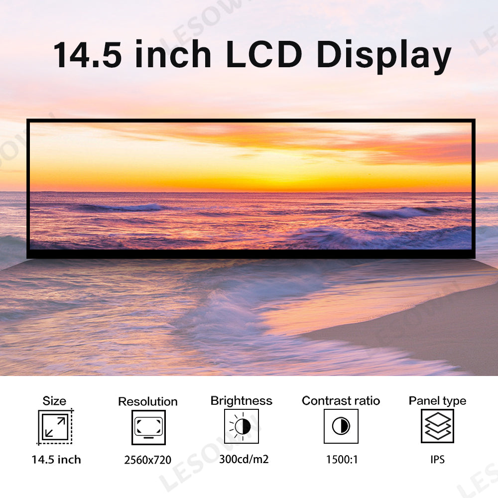 LESOWN M145-A01S Long Stretched Screen 14.5 inch IPS Touch 2560x720 QHD 1500:1 USB-C HDMI Strip Bar Secondary Display LCD Panel Module