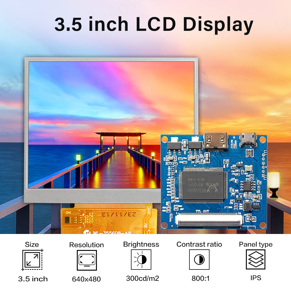 LESOWN M35-A01S 3.5 inch Small Screen LCD Panel Display 54PIN Resolution 640x480 HD IPS HDMI USB Powered Module for Computer PC Laptop