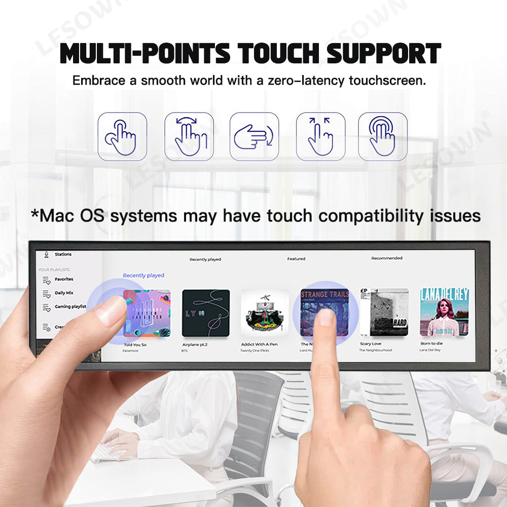 LESOWN P88D-T Touch Screen Long Display 8.8 inch 480x1920 600cd/m2  IPS Wide Extender Screen with Stand