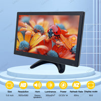 LESOWN N116 Small Size 11.6 inch 1080p Widescreen LCD VGA HDMI VESA Monitor 1366x768 IPS Resistive Touch Display Built-in Speakers