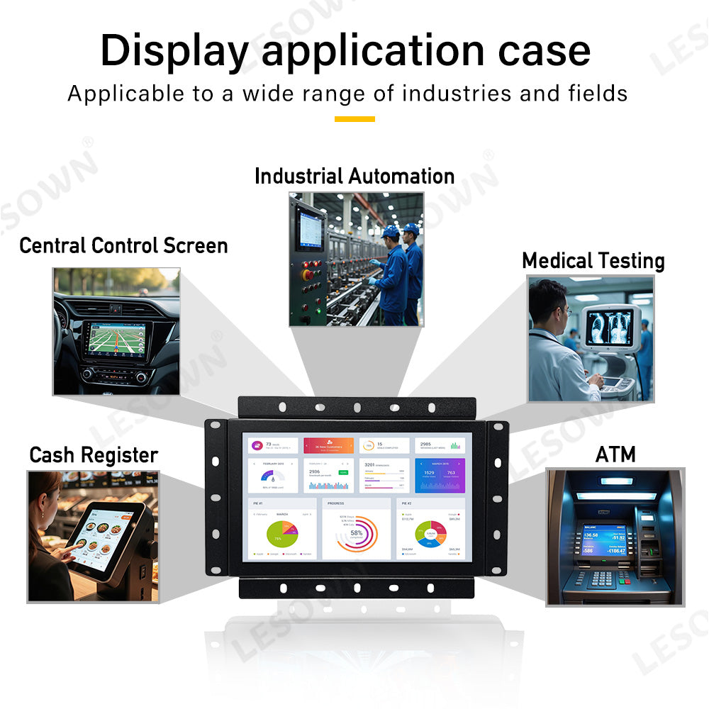 LESOWN E70-G02GBR 7 Inch Open Frame Laptop Touchscreen Monitor Industrial Embedded Display VGA/HDMI/AV/USB(touch) Interface 1024x600 IPS