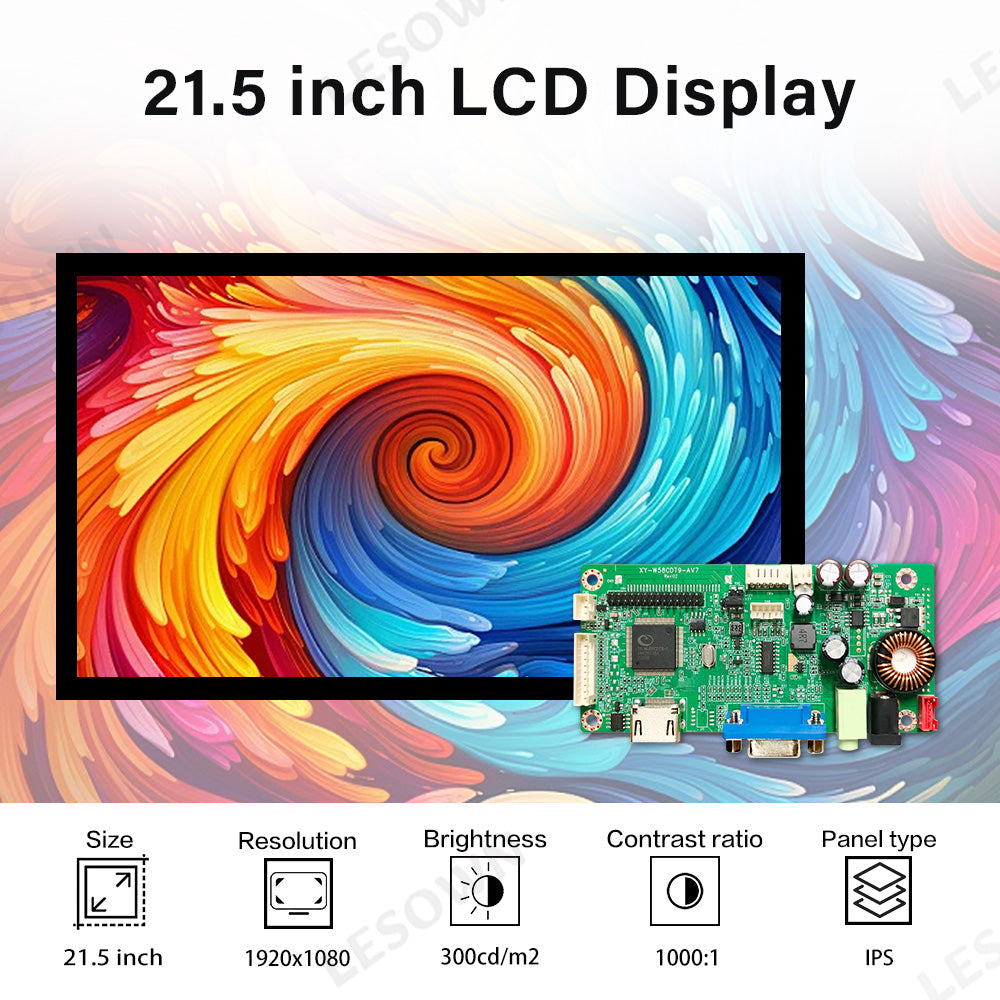 LESOWN M215-A01T Ultrawide Screen 21.5 inch IPS Touch 1920x1080 Full HD Display HDMI VGA LVDS Interface DC12V 2A Powered Module for Industry
