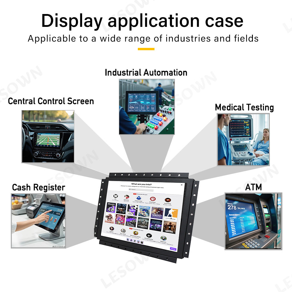 LESOWN E120-A01GBR Embedded Display Raspberry Pi 12 Inch 1024x768 LCD Open Frame Touch Monitor Panel Mount for Factory Automation TV CCTV PC