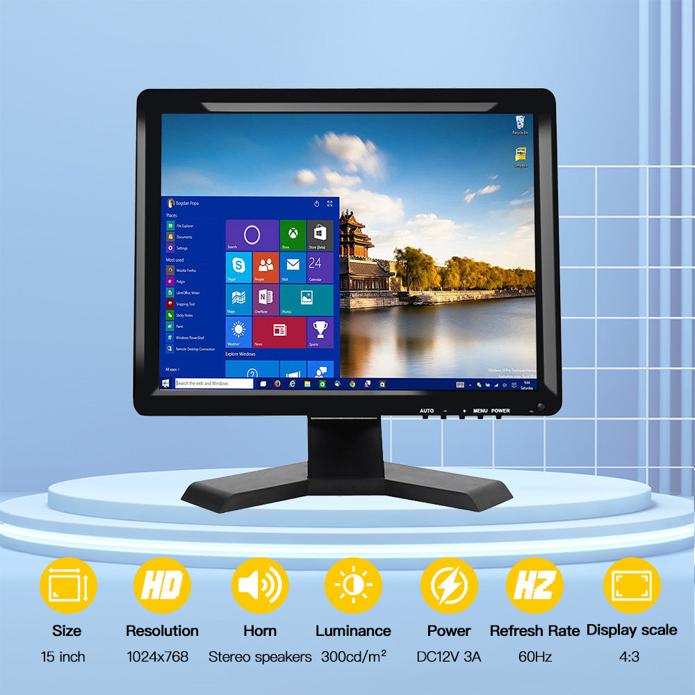 LESOWN N150 Camera Monitor 1024x768 Display Touch VGA 15 inch Monitor Build in Speakers Earphone Jack