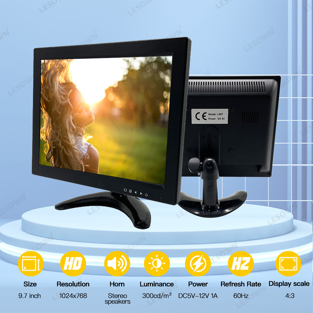LESOWM N97-D01S 9.7 inch VGA Monitor Full HD 1024x768 LCD Resistive Screen VESA Display with Speakers