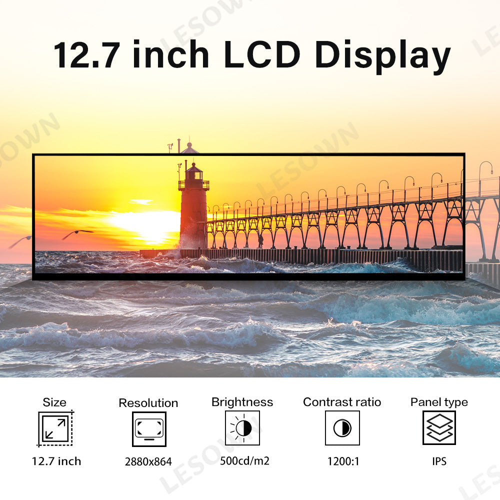 LESOWN M127-A01S 12.7 inch 2.5K Long Screen USB-C HDMI 500cd/m2 High Brightness 1200:1 Full Viewing 2880x864 IPS LCD Panel DIsplay Module