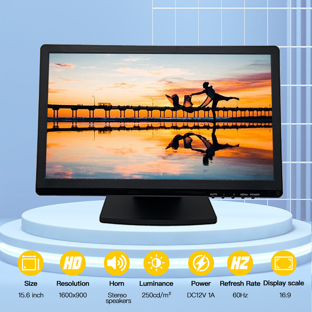 LESOWN N156-D03R 15.6 inch Portable Industrial Monitor 1600x900 VESA LCD Wide Screen 1600x900 VGA Display for Security Cameras