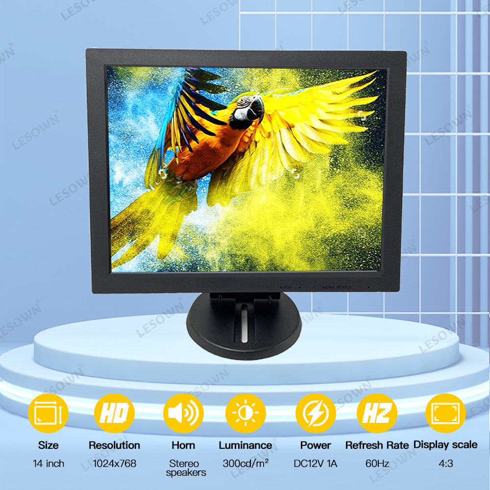 LESOWN N140 14 inch Portable Industrial Monitor 1024x768 VESA LCD VGA Display for Security Cameras