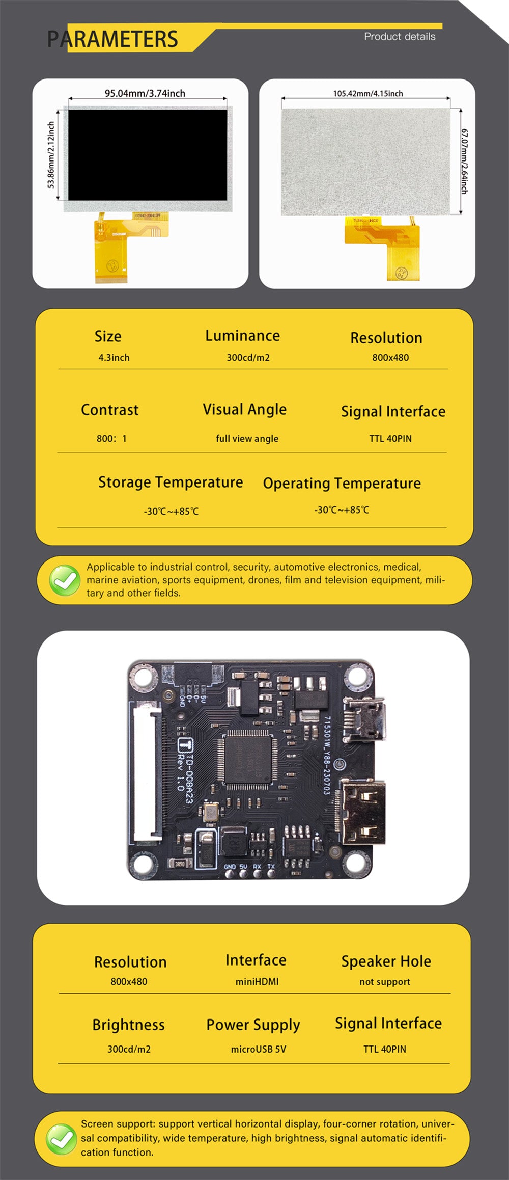 LESOWN M43-A01S 4.3 inch 800x480 IPS LCD Screen Display Panel mini Wide Screen Module USB Powered for PC Intelligent Central Control