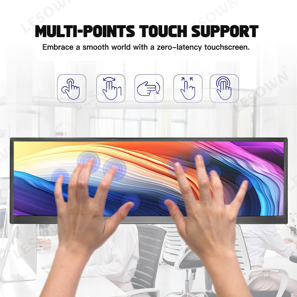 LESOWN P126GPT 12.6 inch USB C Stretched Bar LCD Monitor HDMI Touchscreen Portable Display Extended