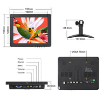 LESOWN N80 8 inch Portable 1024x768 IPS Car Rear View Monitor HDMI AV VGA USB VESA