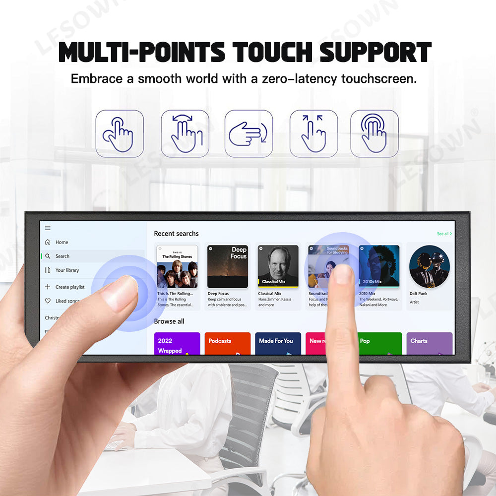 LESOWN P79-T 7.9 inch 400×1280 Stretched Bar LCD Touch Screen Monitor PC Temperature Monitoring RPi