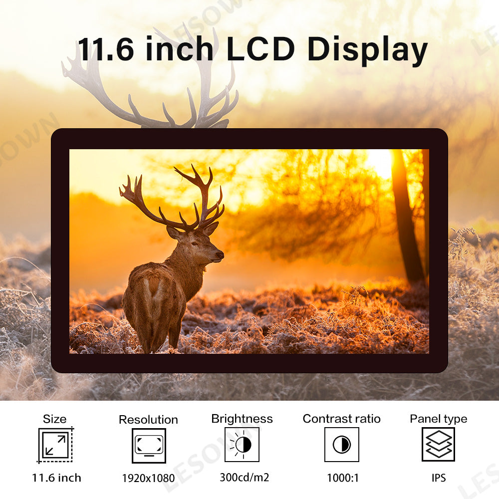 LESOWN M116-A01T  Small Display 11.6 inch USB Capacitive Touch HDMI VGA Full Viewing 1000:1 IPS 1920x1080 LCD Module with eDP 30PIN Interface