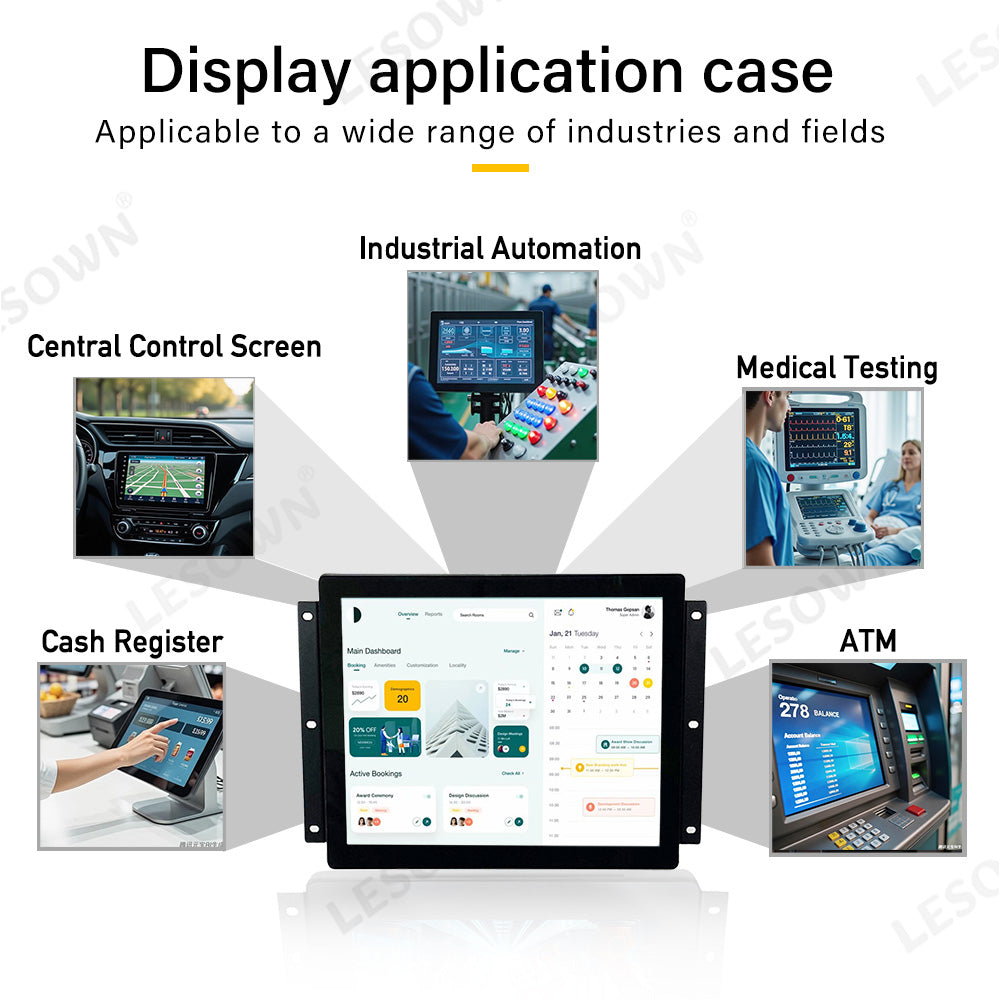 LESOWN E104-A01GBR 10.4 Inch Industrial Embedded Win-10 PC Monitor 1024x768 600cd/m² 4:3 Panel-Mount Monitor Rugged Touchscreen for TV PC