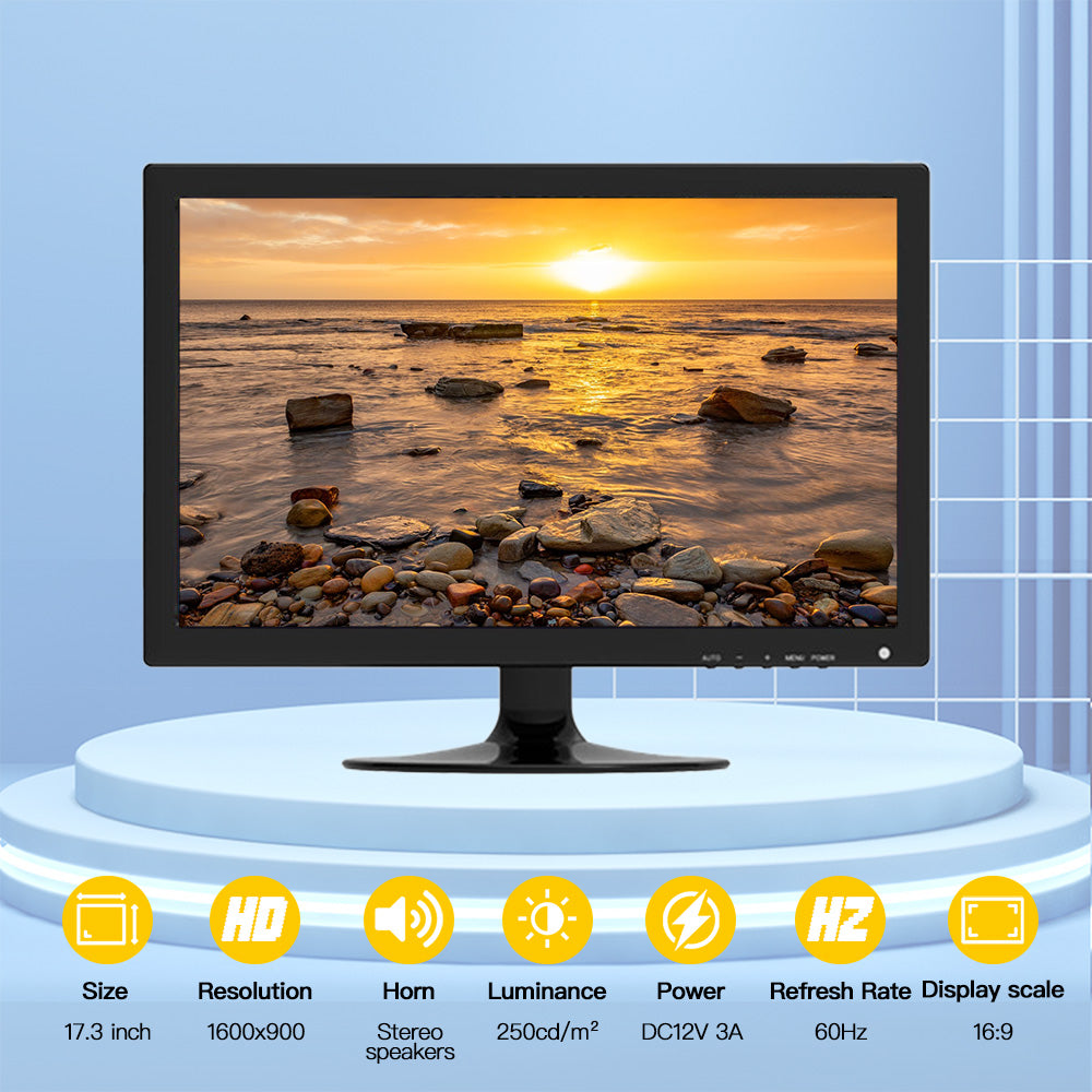 LESOWN N173-E01S 17.3 inch Portable Industrial Monitor 1600x900 VGA Display for Security Cameras
