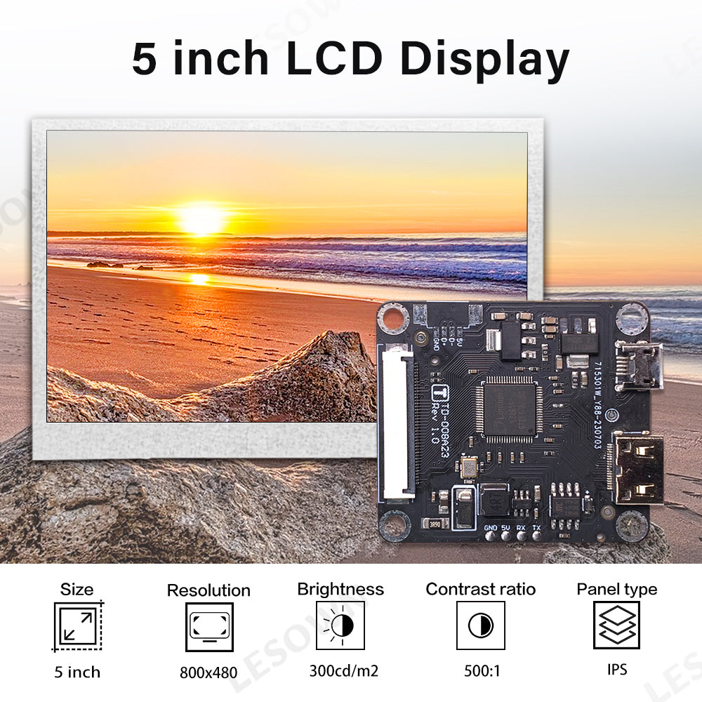 LESOWN M50-A01S 5 Inch LCD Screen 800x480 HD Resolution IPS TTL 40PIN HDMI-compatible Small mini DIsplay Module with Control Board for Camera Raspberry Pi