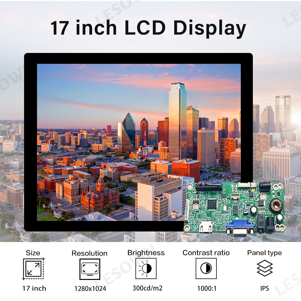 LESOWN M170-A01T 17 inch Touch Display Original LCD Screen 1280x1024 IPS High Resolution HDMI VGA Ports DC12V 2A Module with Driver Board