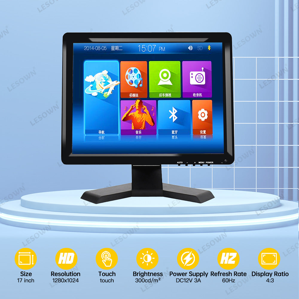 LESOWN N170 17 inch Resistive Touch Car Headrest Monitor 1280x1024 Digital LCD Screen DVD Player HDMI USB Port