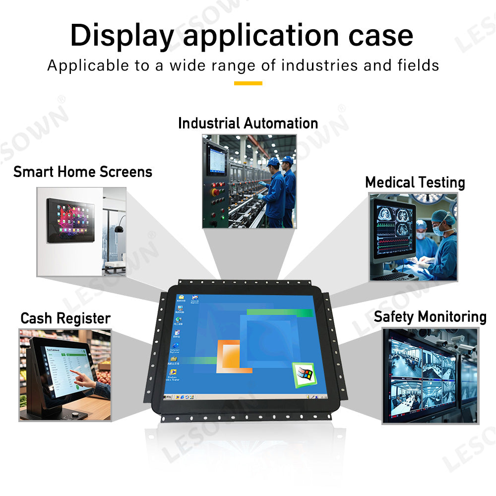 LESOWN E150-C02GBT-2 Touchscreen 15 Inch Embedded Display 1024x768 IPS IP65 Screen with 10 Points Touch Display with VGA/HDMI/Audio/USB(touch)
