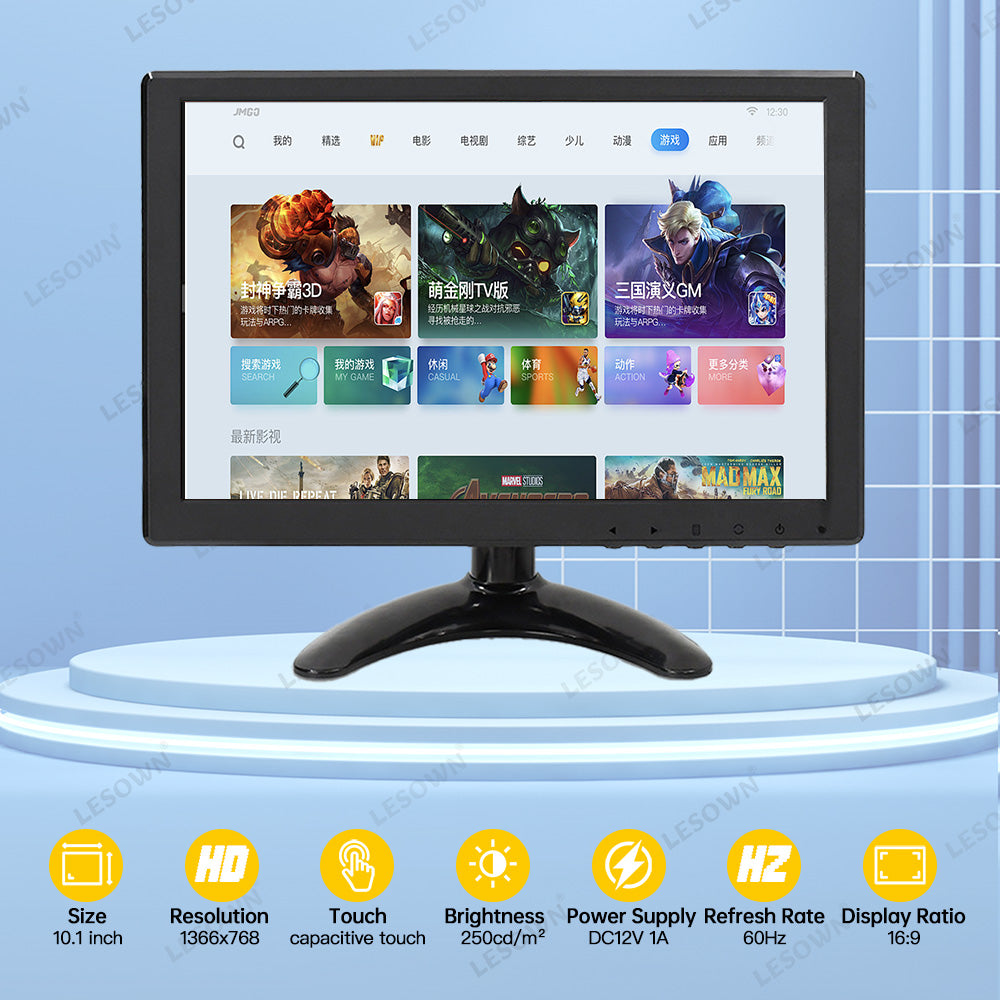 LESOWN N101 10.1 inch Car Monitor HDMI VGA LCD Screen Small Size Display for TV Computer PC Home Security Backup Camera