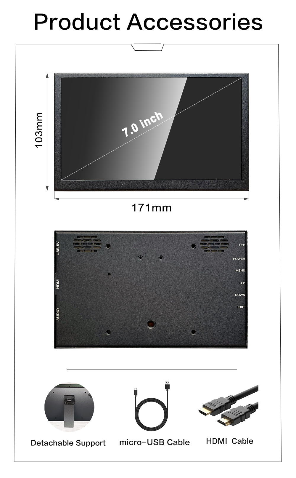 LESOWN P70C mini Wide Screen 7 inch IPS 1024x600 with Speakers Portable PC Monitor Extender