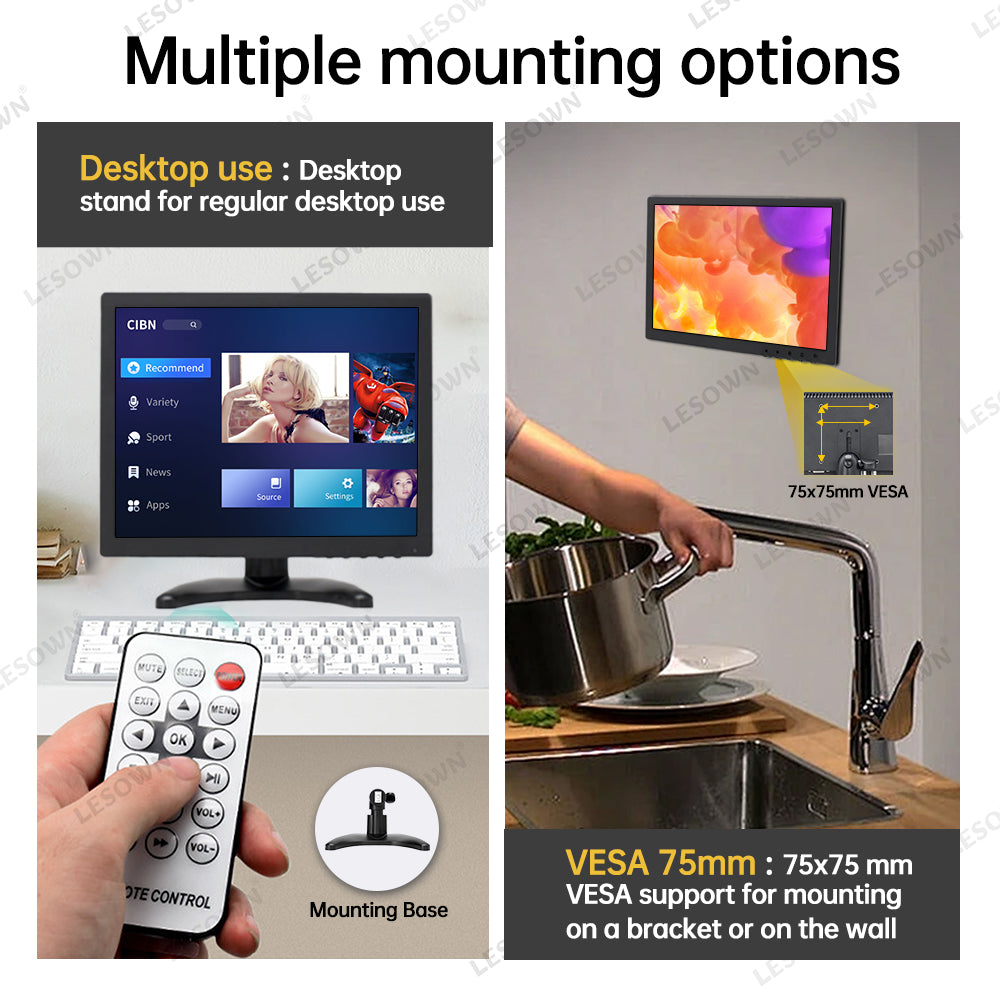 LESOWN N120 12 inch 1024x768 Industrial LCD Monitor 4:3 HDMI AV Small Wide Screen Touch Display