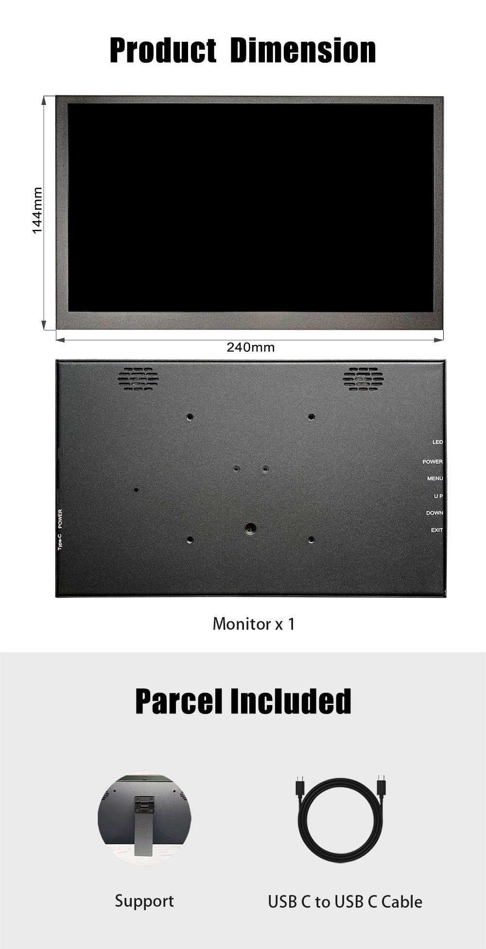 LESOWN P101D 10.1 inch Wide Monitor 1024x600 IPS Monitor with Stand Portable mini Display for Laptop