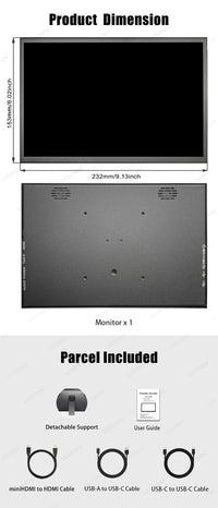LESOWN P101GHS 10.1inch Small Wide Secondary Monitor 2560x1600 Computer IPS Portable USB External Display