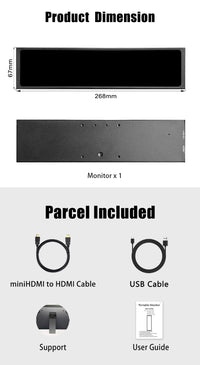 LESOWN P113 11.3 inch Stretched Bar Display HDMI External Long Monitor for PC Temperature Monitoring Aida64