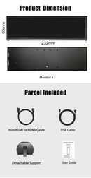 LESOWN P88 8.8 inch Streched Bar LCD Display IPS 480x1920 Hdmi Portable Monitor Laptop PC Screen Extender