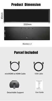 LESOWN P88 8.8 inch Streched Bar LCD Display IPS 480x1920 Hdmi Portable Monitor Laptop PC Screen Extender