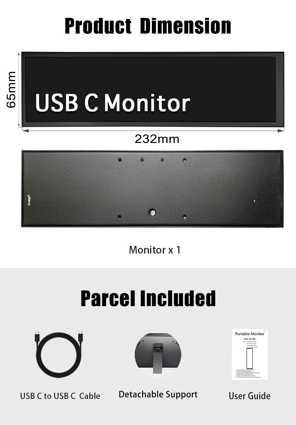 LESOWN P88-T 8.8 inch Long LCD Panel Display Touchscreen 1920x480 Wide Secondary Screen for Window PC