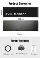 LESOWN P88-T 8.8 inch Long LCD Panel Display Touchscreen 1920x480 Wide Secondary Screen for Window PC