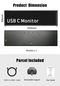 LESOWN P88-T 8.8 inch Long LCD Panel Display Touchscreen 1920x480 Wide Secondary Screen for Window PC