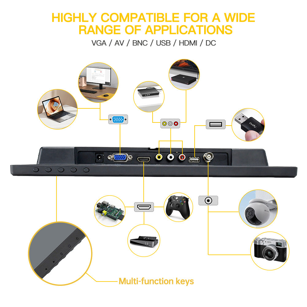 LESOWN N120 Resistive Capacitive Touch Screen Monitor 12 inch 16:10 1280x800 IPS Industrial Embedded