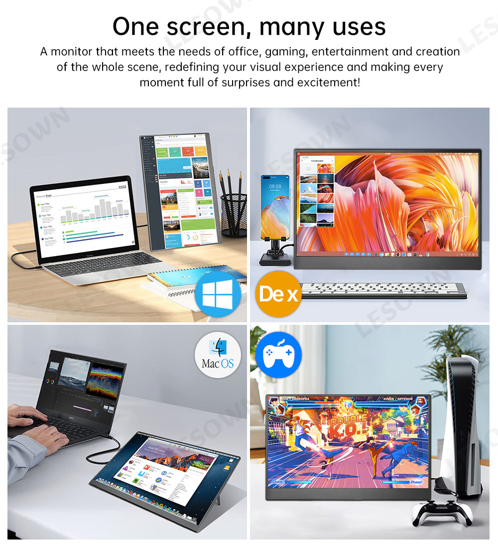 LESOWN P133K 13.3 inch 4K Portable Monitor UHD 3840x2160 IPS LCD Touchscreen VESA Extension Display for XBox PS4/5 Switch PC Laptop