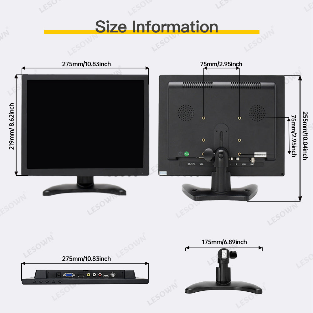 LESOWN N120 12 inch 1024x768 Industrial LCD Monitor 4:3 HDMI AV Small Wide Screen Touch Display