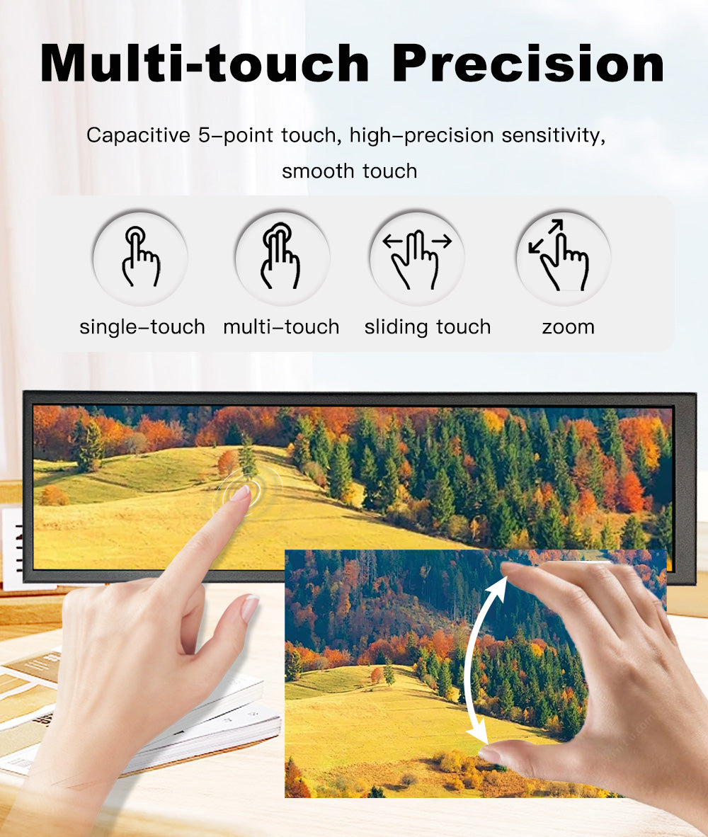 LESOWN P88-T 8.8 inch Long LCD Panel Display Touchscreen 1920x480 Wide Secondary Screen for Window PC