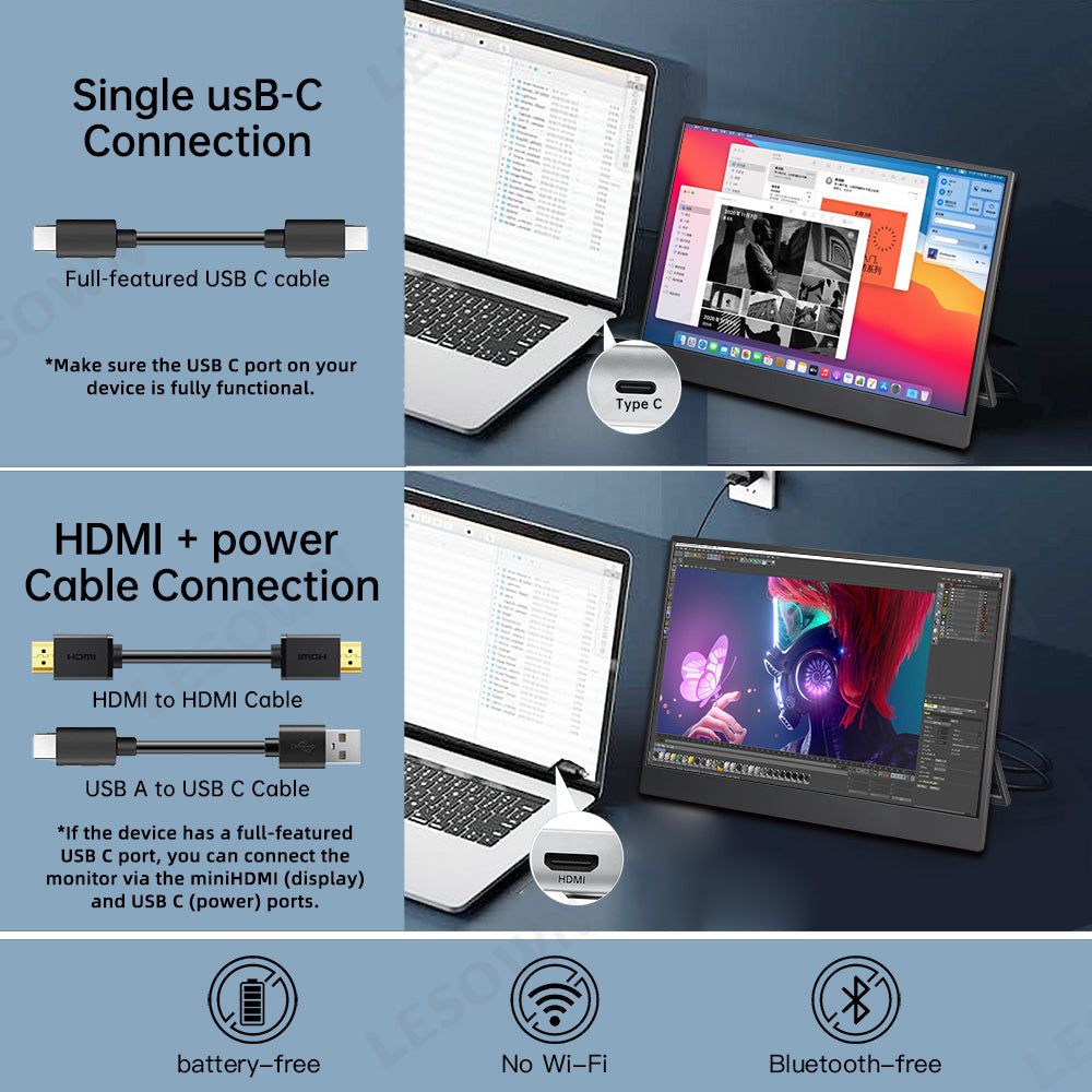 LESOWN P133K 13.3 inch 4K Portable Monitor UHD 3840x2160 IPS LCD Touchscreen VESA Extension Display for XBox PS4/5 Switch PC Laptop