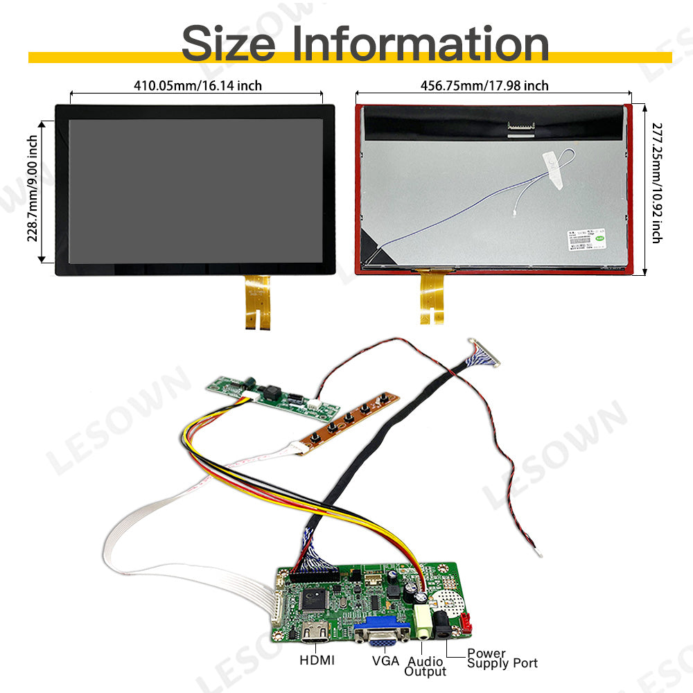 LESOWN M185-C02T 18.5 inch Laptop LCD Screen LVDS 60Hz 1920x1080 IPS Touch HDMI VGA Interface Full Viewing 1000:1 Display Module for Computer