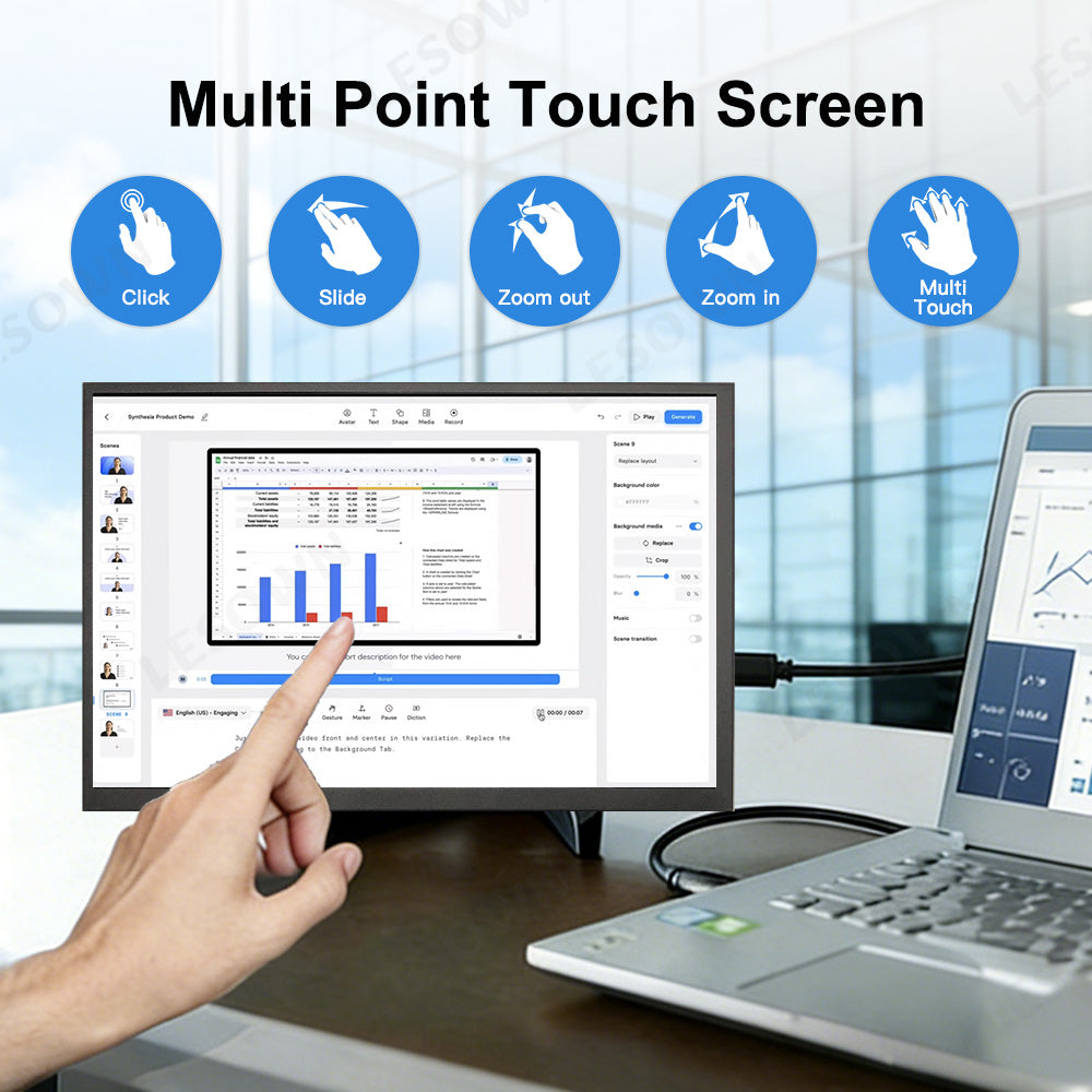 LESOWN P101DP P101DP-T 10.1inch 1280x800 IPS LCD Portable Display Mini Secondary Monitor USB‑C Side Screen Compact Display for Laptop Plug & Play