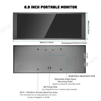 LESOWN P69 6.9 inch Additional Long HDMI Monitor for RPi 1280x480 IPS Bar LCD Display PC Temperature Monitoring Aida64