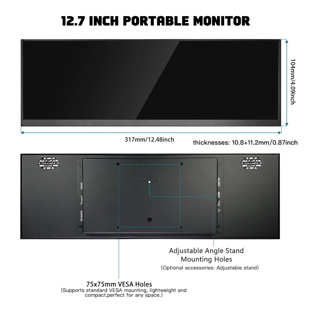 LESOWN P127GHR 12.7 inch Stretched Bar Monitor 100%sRGB 120Hz 2880x864 IPS DIY Strip Secondary Monitor