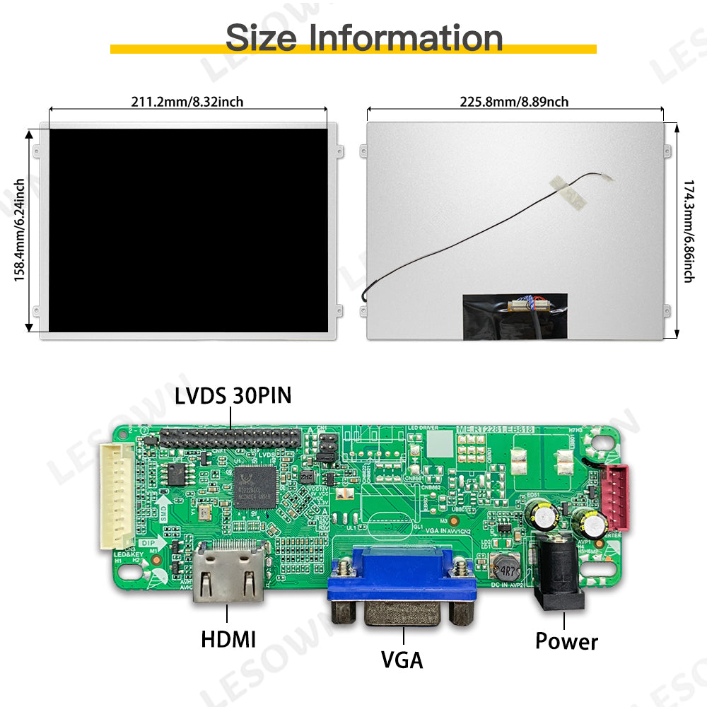 LESOWN M104-A01S Small Wide Screen 10.4 inch 560cd/m2 HD 1024x768 IPS LCD DIsplay HDMI VGA Ports Module for Medical Equipment PC Laptop
