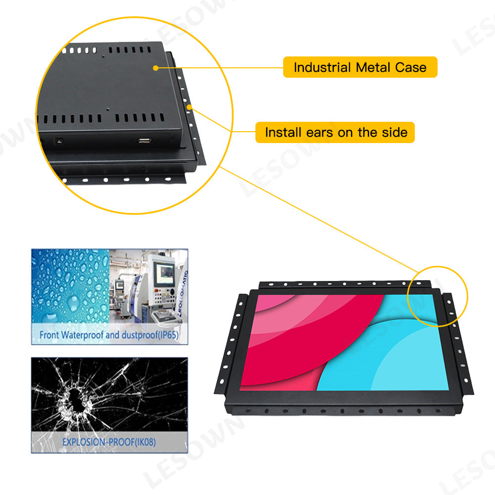 LESOWN E120-C03GBR High-Durability 12in 1280x800 16:10 Industrial Embedded Open Frame Monitor with VGA/HDMI/USB/Audio for Harsh Environments